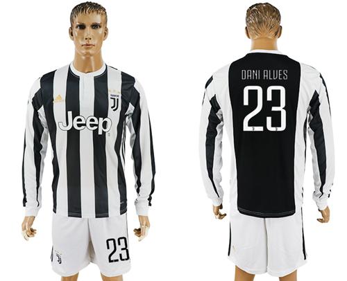 Juventus #23 Dani Alves Home Long Sleeves Soccer Club Jersey - Click Image to Close